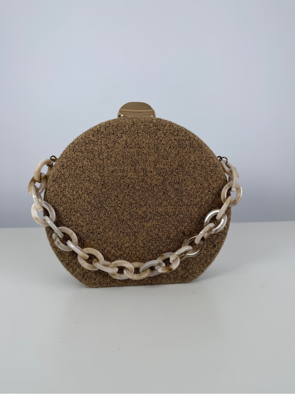 Round Brown Textured Bag with Chain